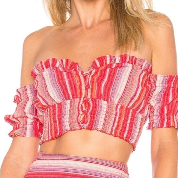 Ale by Alessandra Red, Orange, White Cropped Off The Shoulder Paulita Top - Picture 11 of 12